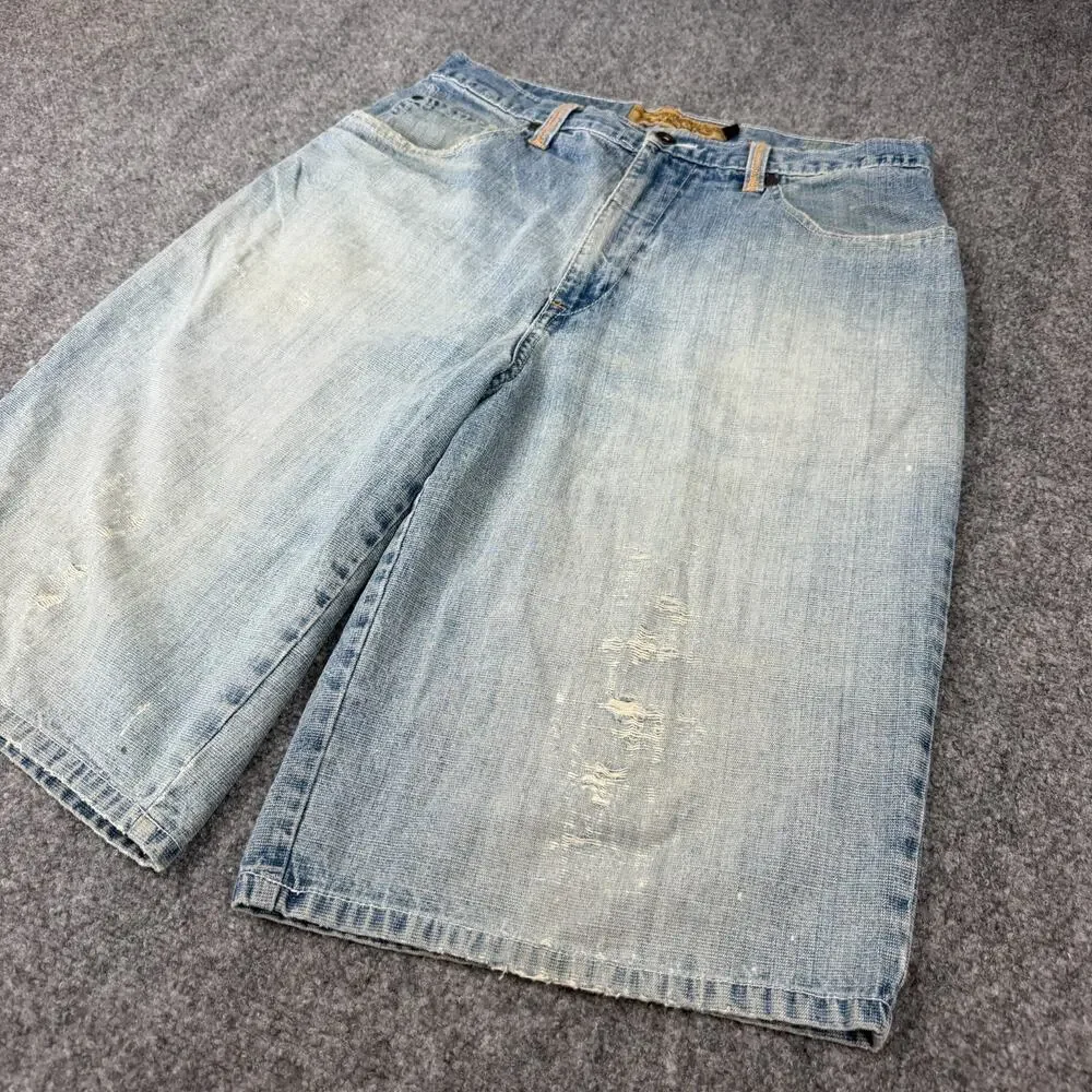 Attitude Mens Denim Jorts Shorts Size 34 Light Wash Baggy Skater Y2K Hip Hop